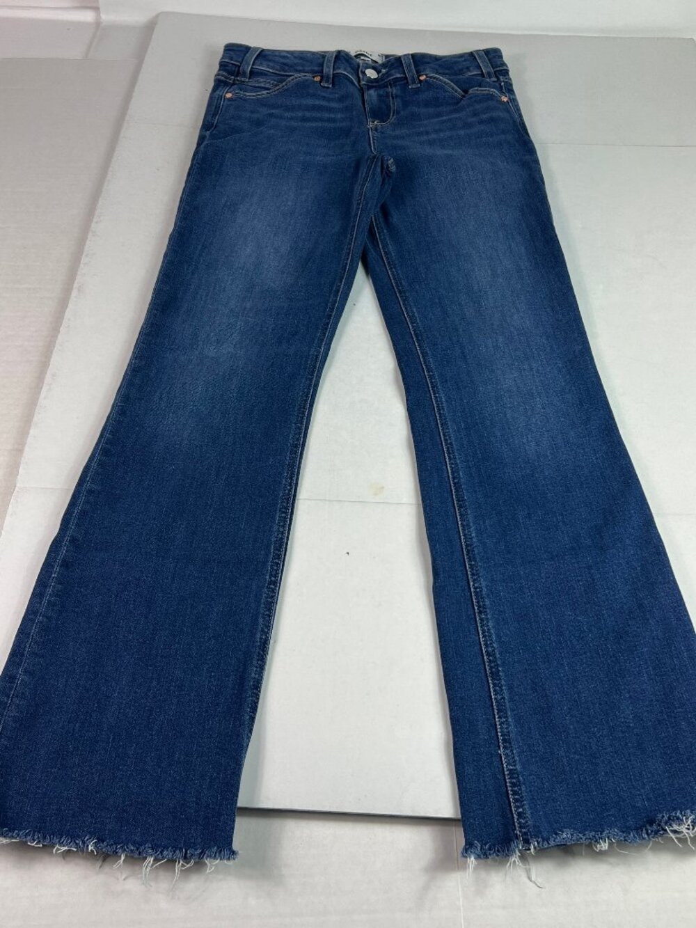 Paige Jeans Women's 28x29* Sloane Low Rise Boot Cut Blue Raw Hem Denim Tag 26